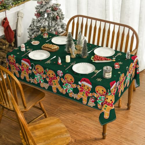 Horaldaily Christmas Tablecloth 60x84 Inch Green Rectangular Holiday Decor