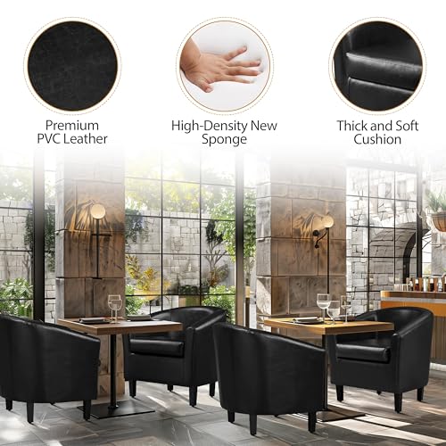 Set of 2 Faux Leather Barrel Accent Chairs with Solid Wood Legs