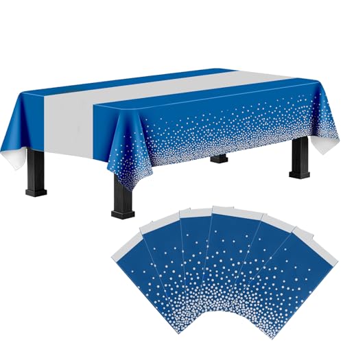 Ammbeetty Blue & Silver 6-Pack Disposable Table Cloths, 54 x 108 in Rectangular Party Cover