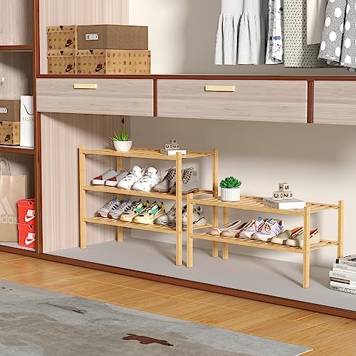 ROMGUAR CRAFT 3-Tier Bamboo Shoe Rack Stackable Storage Organizer for Entryway