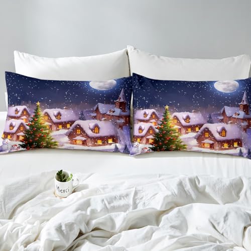 Castle Fairy Christmas King Bed Sheet Set 4pc Kids Santa Snowman Starry Sky Microfiber
