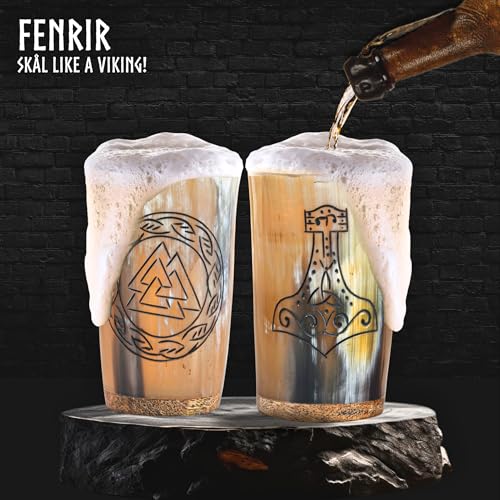 Viking Drinking Horn Mug Set of 5 with Thor Bottle Opener, 10 oz