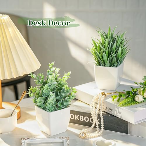 Small Artificial Potted Plants (2-Pack) - Mini Faux Desk & Room Decor