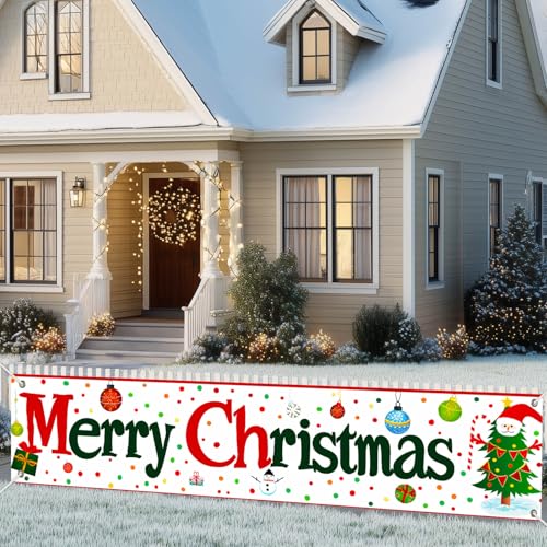 Merry Christmas Banner Ornament Decor 78 x 17 Inch - BlissYard Christmas Decor Banner001