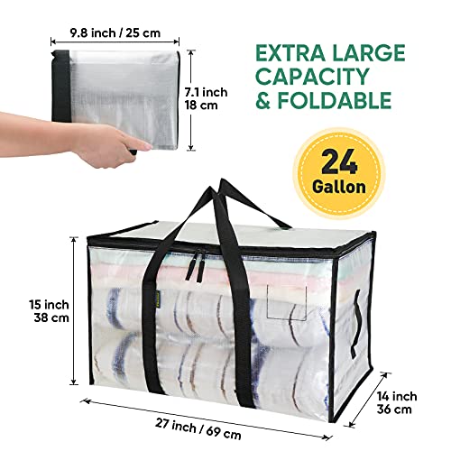 BALEINE 6-Pack Oversized Moving Bags with Reinforced Handles, Heavy-Duty Clear Storage Totes