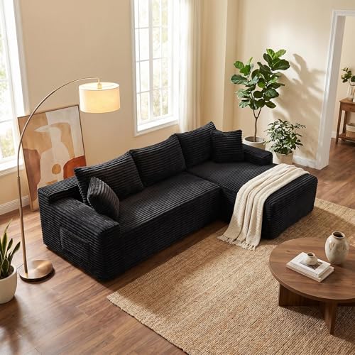 ERYE Black 95-Inch L-Shaped Modular Sectional Couch with Chaise Lounge – Right Facing