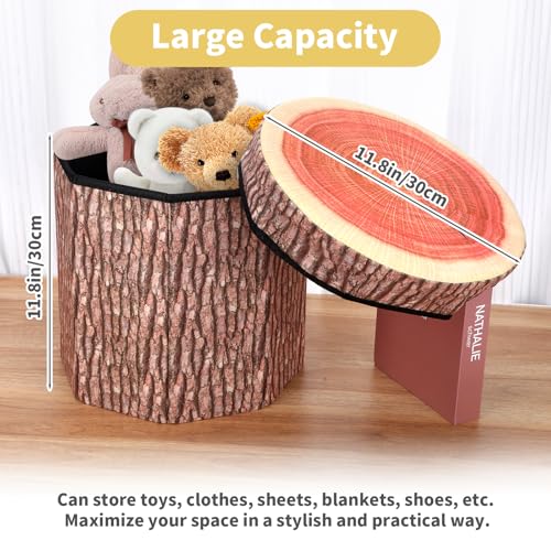 Hoohnnaa 11-inch Tree Stump Storage Ottoman Cube - Rustic Footstool & Seat