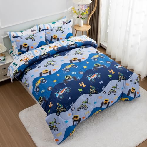 5-Piece Kids Construction Car Comforter Set - Twin Size Bed in a Bag