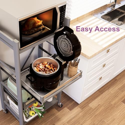 4-Tier Rolling Baker's Rack with Pull-Out Shelves, Microwave Kitchen Cart