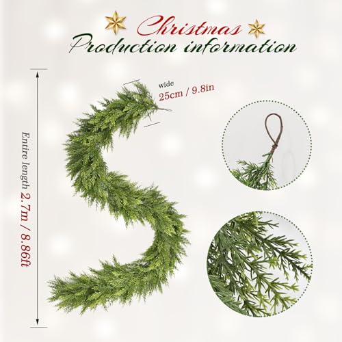 JoyofXmas Real Touch 9FT Green Garland - Realistic Bendable Artificial Christmas Garland
