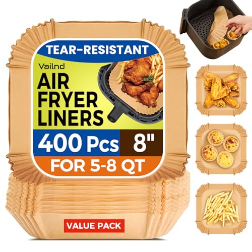 8 Inch Square Air Fryer Disposable Paper Liners - Non-Stick (400 Pack)