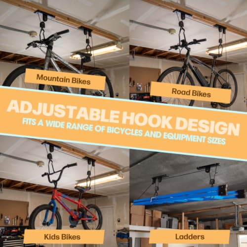Bicycle Ceiling Hoist 2-Pack 100 lb Capacity Garage Storage Lift