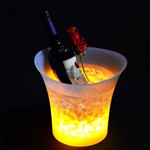 PeSandy LED Ice Bucket, 5L Large Capacity Wine Ice Bucket Drink Containers with Multi Colors Changing for Party/Home/Bar, Waterproof Champagne Retro Wine Drink Beer Beverage (2PCS, Battery Powered)
