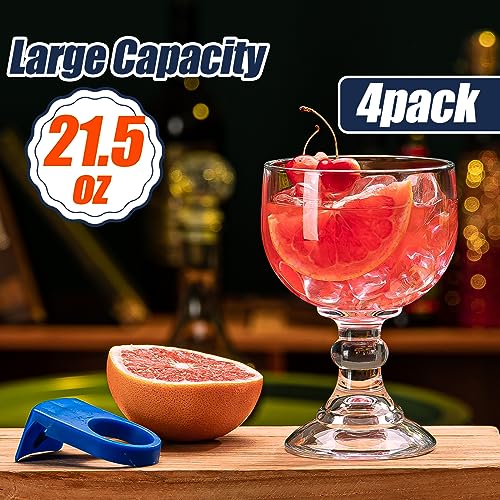 Wookgreat 21.5oz Set of 4 Schooner Beer & Margarita Glasses with Color Clips