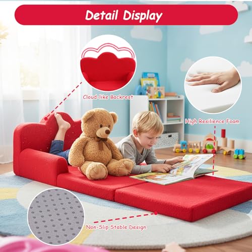 2-in-1 Foldable Kids Sofa and Lounger, Soft Toddler Chair with Washable Cover