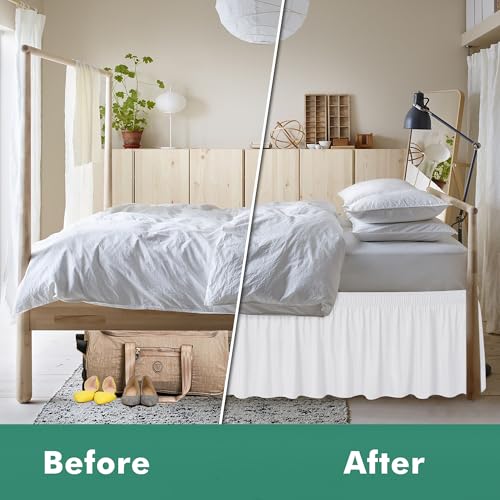 Wrap Around Queen Size Bed Skirt - 15 Inch Drop Split Corner Dust Ruffle