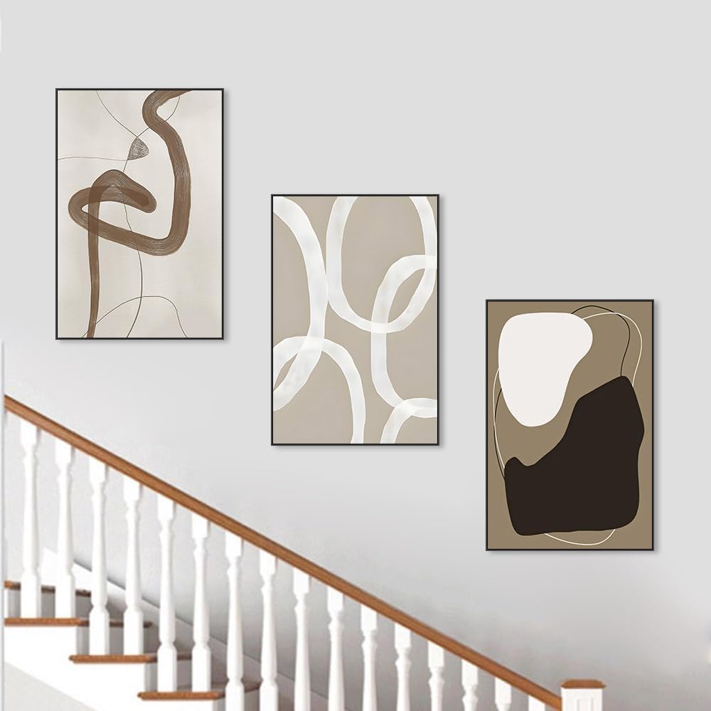 Skiennix Framed Canvas Wall Art Set - Abstract Paint Strokes in Black, White & Grey | 24"x32" | Modern Minimalist Decor for Living Room & Office