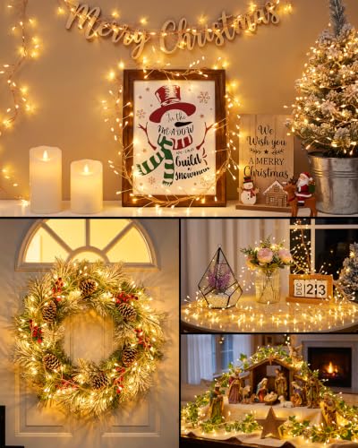 MERRIMAX Fairy Lights Plug-In 59FT 600LED Firecracker Cluster, 8 Modes, Warm White, Remote & Timer