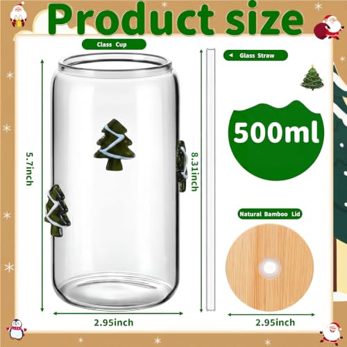 Meanplan 4 Pcs Christmas Glass Tumblers with Lids, 17 oz - Gift Set
