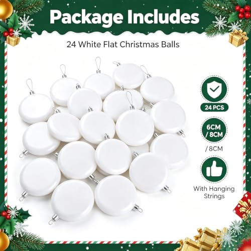 Blank Christmas Ornament Balls 24pc – 2 Sizes, Matte White Plastic DIY Decor