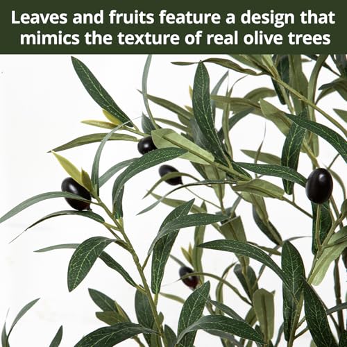 6ft Faux Olive Tree - Realistic Silk Plant with Natural Wood Trunk for Indoor Decor
