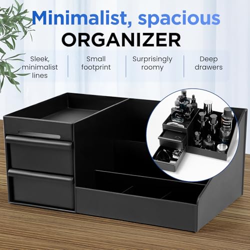 Black Cologne Organizer Stand for Men, Bathroom Counter Storage