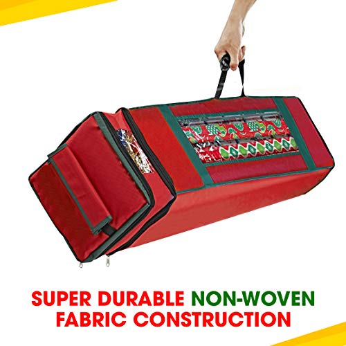 Wrapping Paper Storage Bag with Pockets Handles and Clear Window Red