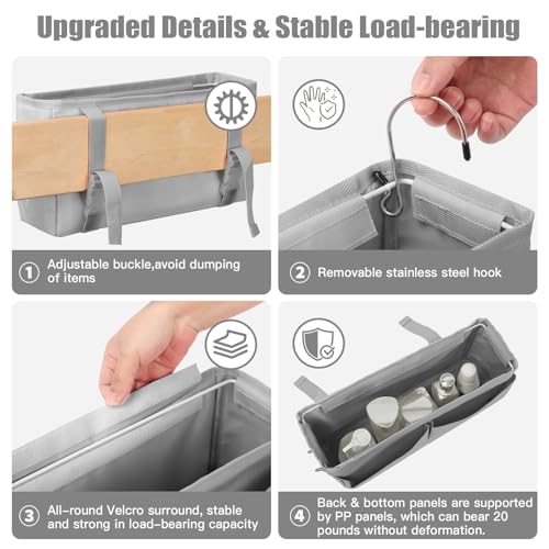 Bedside Caddy Organizer with Adjustable Hooks for Dorm, Crib and Bunk Bed