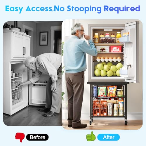 Mini Fridge Stand with 2 Drawers - Heavy Duty Mobile Refrigerator Cart