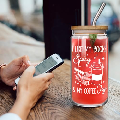 16oz Book Lovers Coffee Glass with Lid & Straw – Cute Bookish Mugs Gift for Readers