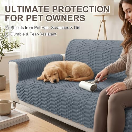 Waterproof Non-Slip Pet Sofa Cover - Flannel Furniture Protector, Grey, 36" x 71"