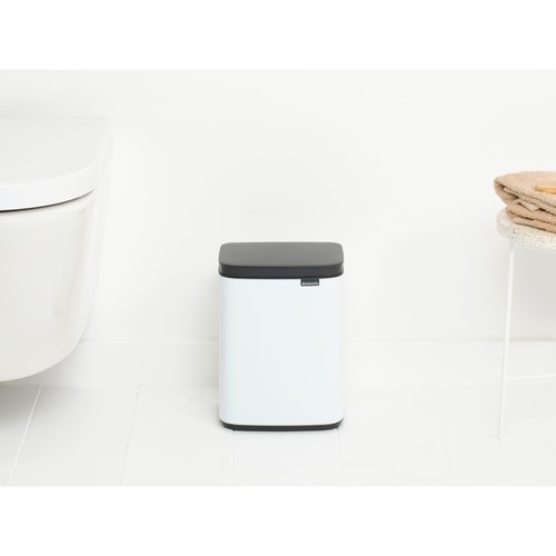 Brabantia Bo XS Lift Open Trash Can | 1.1 Gal / 4L | White | Wall-Mountable/Free Standing Bedroom, Bathroom, Nursery Trash Can, Removable Inner Bucket, Non-Slip Base | + Trash Bags