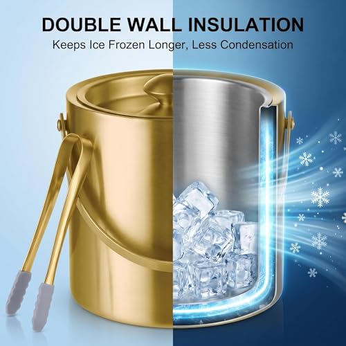 Gold 3L Double Wall Ice Bucket with Lid & Tongs – Stylish Bar Chiller