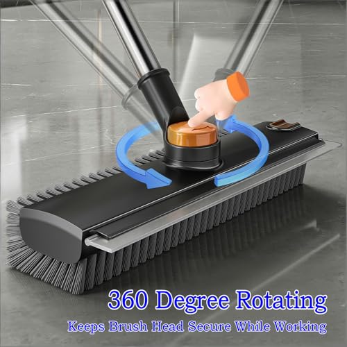 3-in-1 Floor Scrub Brush with Squeegee and 52" Long Handle for Tile & Grout