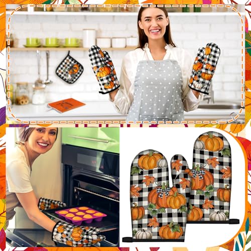 10-Piece Fall Kitchen Decor Set: Pumpkin Oven Mitts, Pot Holders, Towels, Rugs