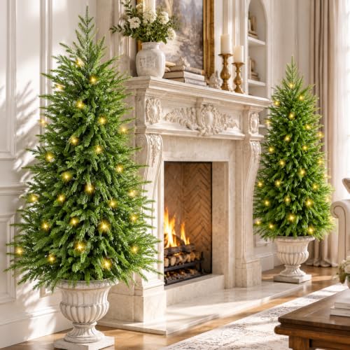 4FT Artificial Norfolk Pine Christmas Tree with Lights - Prelit Holiday Decor