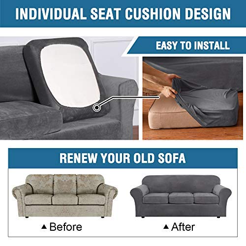 Velvet Stretch 2-Piece Chair Slipcover with Elastic Bottom - Grey