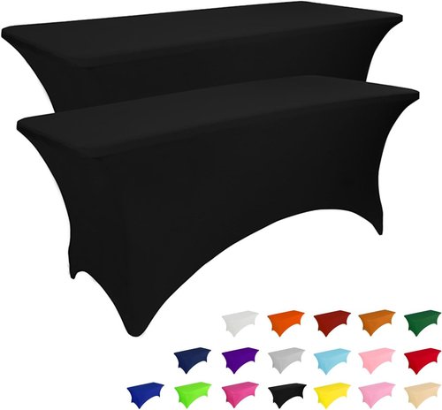 IVAPUPU 4FT Rectangular Table Cloth - Stretch Black Washable Spandex for Events & Parties