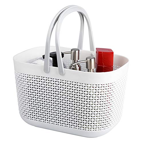 Plastic Portable Shower Caddy Basket Storage Organizer with Handle White