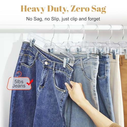 Clear Pants Hangers with Adjustable Clips 12 Pack for Skirts