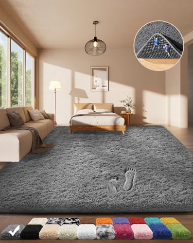 Ophanie Washable Fluffy Area Rug - Soft Non-Slip Grey Shaggy Carpet for Living Room & Bedroom