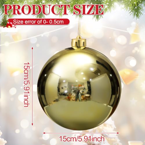 Threan 6 Inch Large Gold Shiny Christmas Ball Ornaments for Christmas Tree - 1 Piece