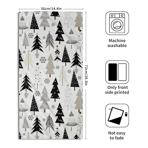 Aytipun Christmas Hand Towels Set of 2 Black Grey Xmas Tree Snowflake Print Winter Holiday Bathroom Decor