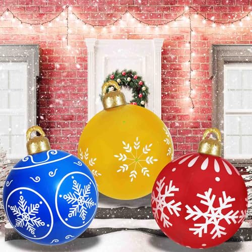 3 Pcs 24 Inch Christmas Giant Inflatable Ornaments Balls Outdoor, PVC
