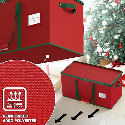 Christmas Ornament Storage Box with Adjustable Dividers and 128 Capacity