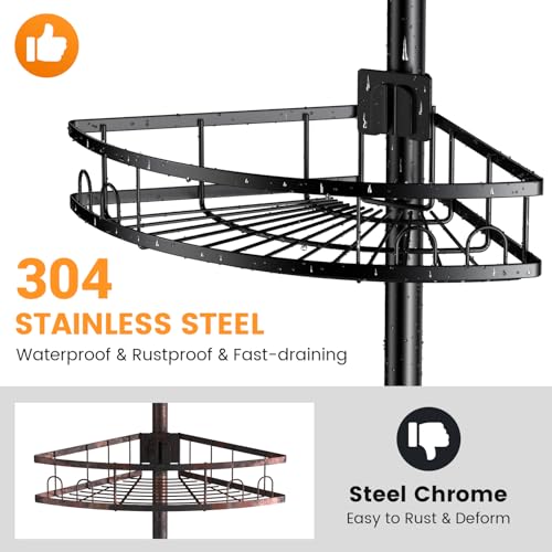 4-Tier Tension Pole Shower Caddy, Rustproof Corner Bathroom Organizer