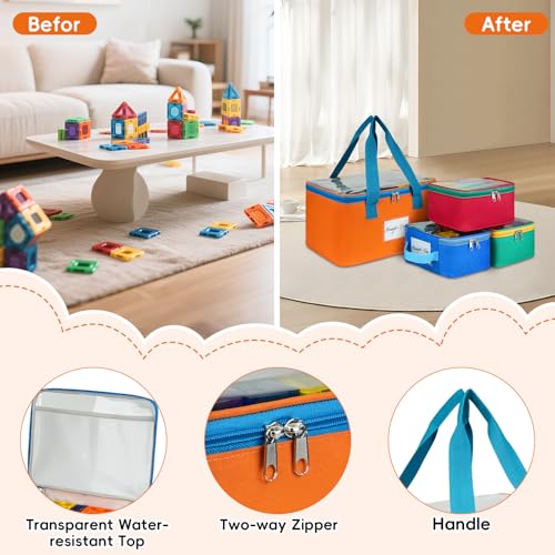 4-Pack Magnetic Tiles Storage Bags with Label Pockets & Mesh Organizer
