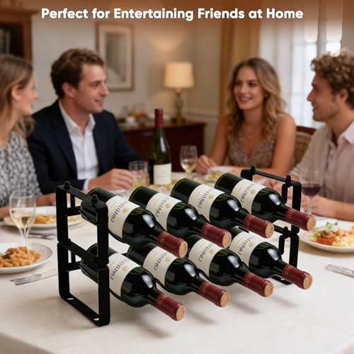 2-Tier Stackable Wine Rack for Countertop - Compact Metal Bottle Organizer