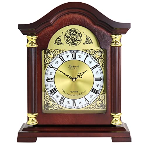 Redwood Mantel Clock with Melodic Hourly Chimes and Volume Control