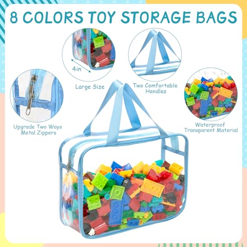 8-Pack Large Clear Toy Storage Bags with Zipper and Labels
